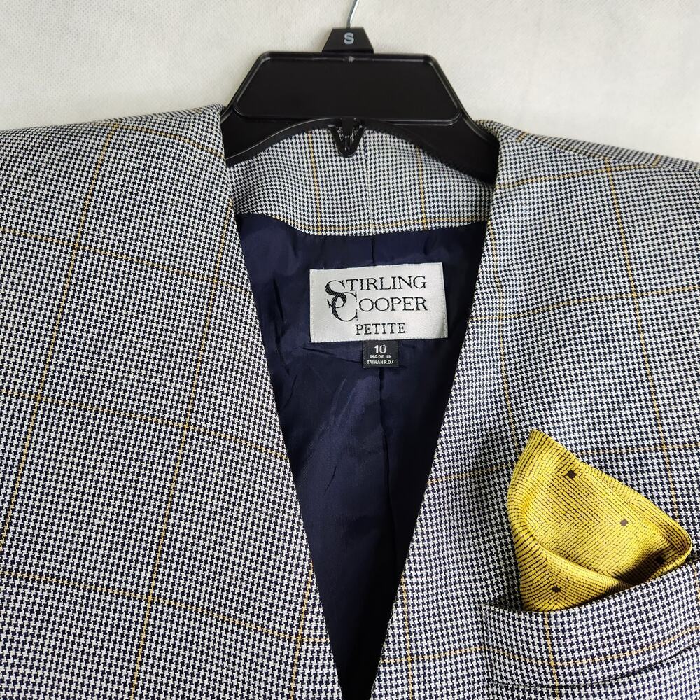 Vintage Stirling Cooper Glen Plaid Blazer Women's 10 Petite Gray Double Breasted - Picture 2 of 12